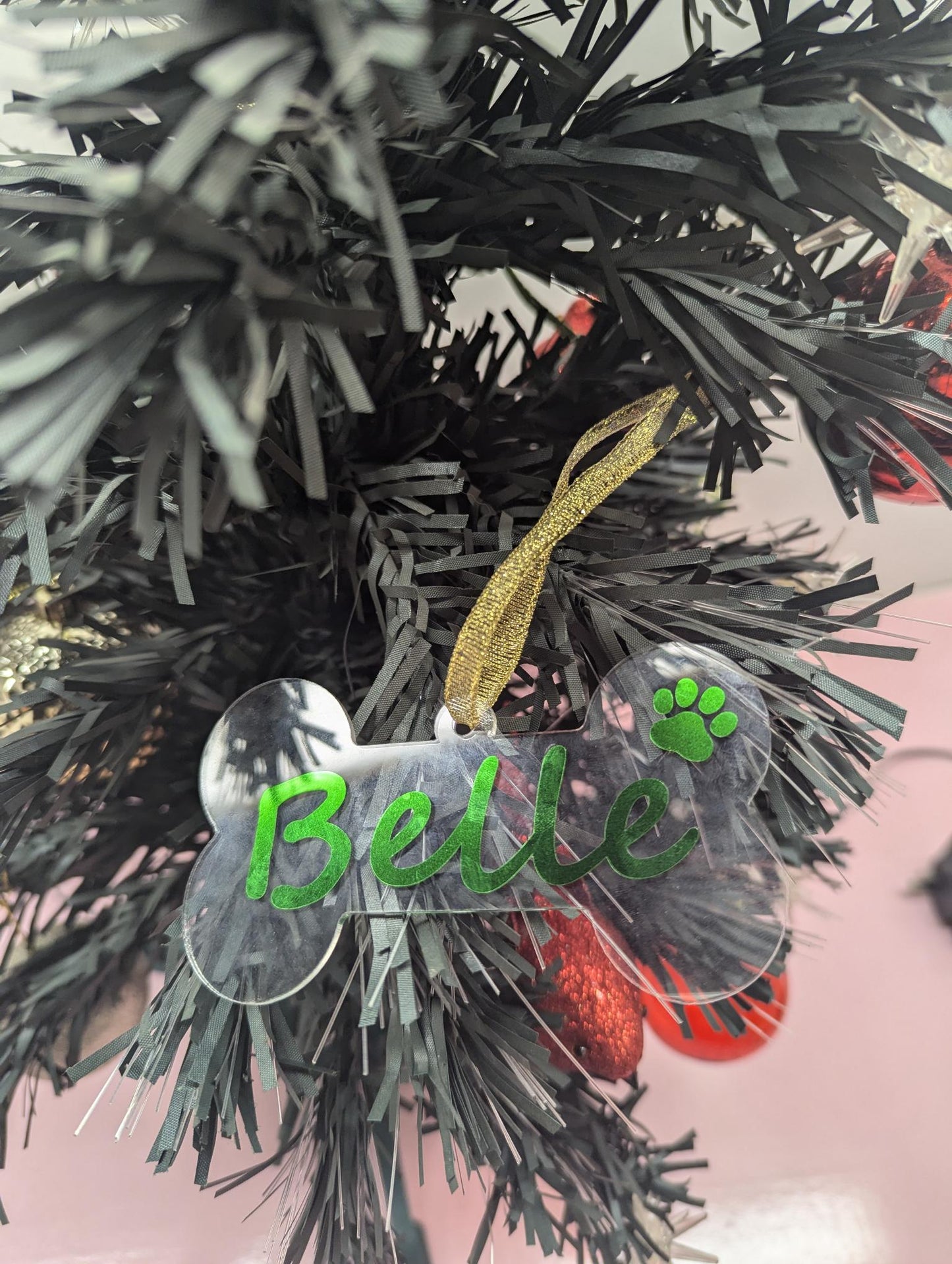 Customised Dog Bone Christmas Ornament - Metallic Green