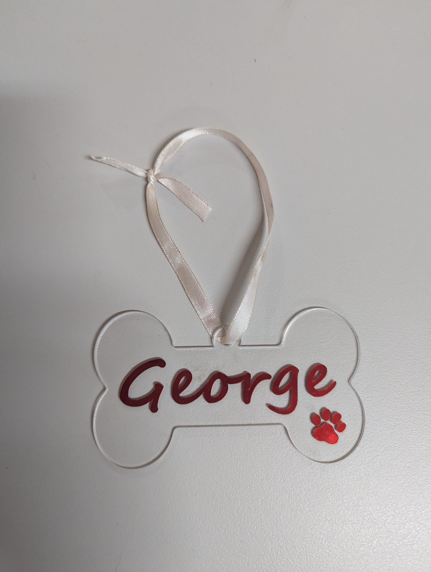 Customised Dog Bone Christmas Ornament - Metallic Red