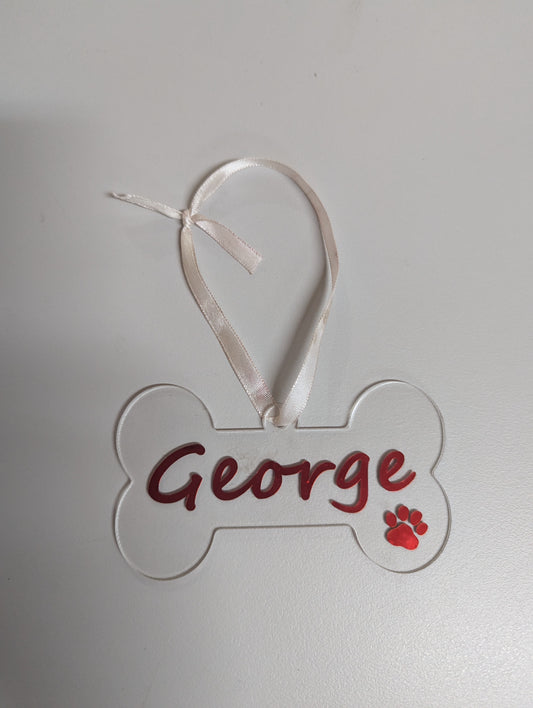 Customised Dog Bone Christmas Ornament - Metallic Red