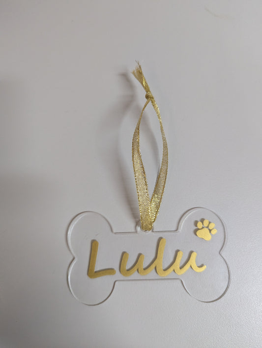 Customised Dog Bone Christmas Ornament - Gold
