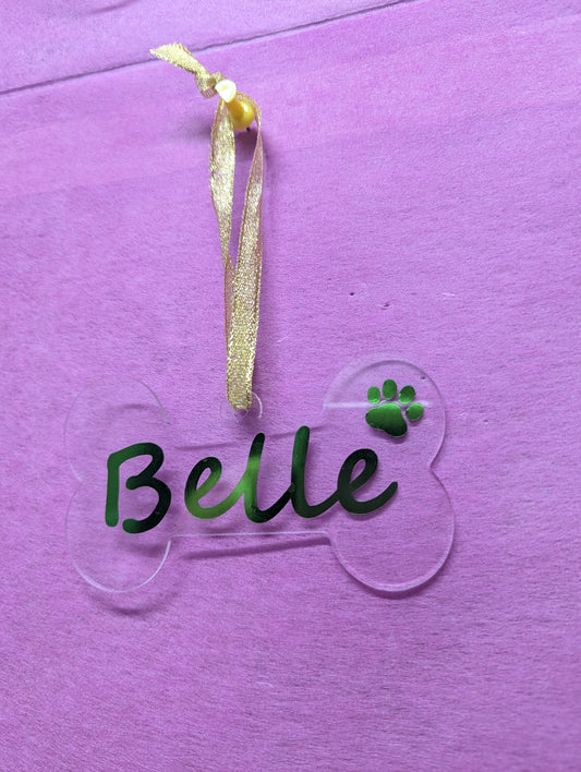 Customised Dog Bone Christmas Ornament - Metallic Green