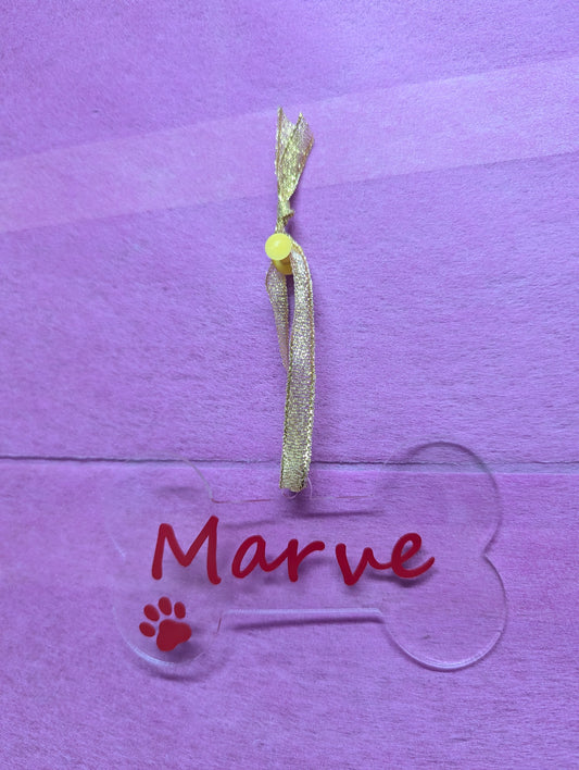 Customised Dog Bone Christmas Ornament - Red